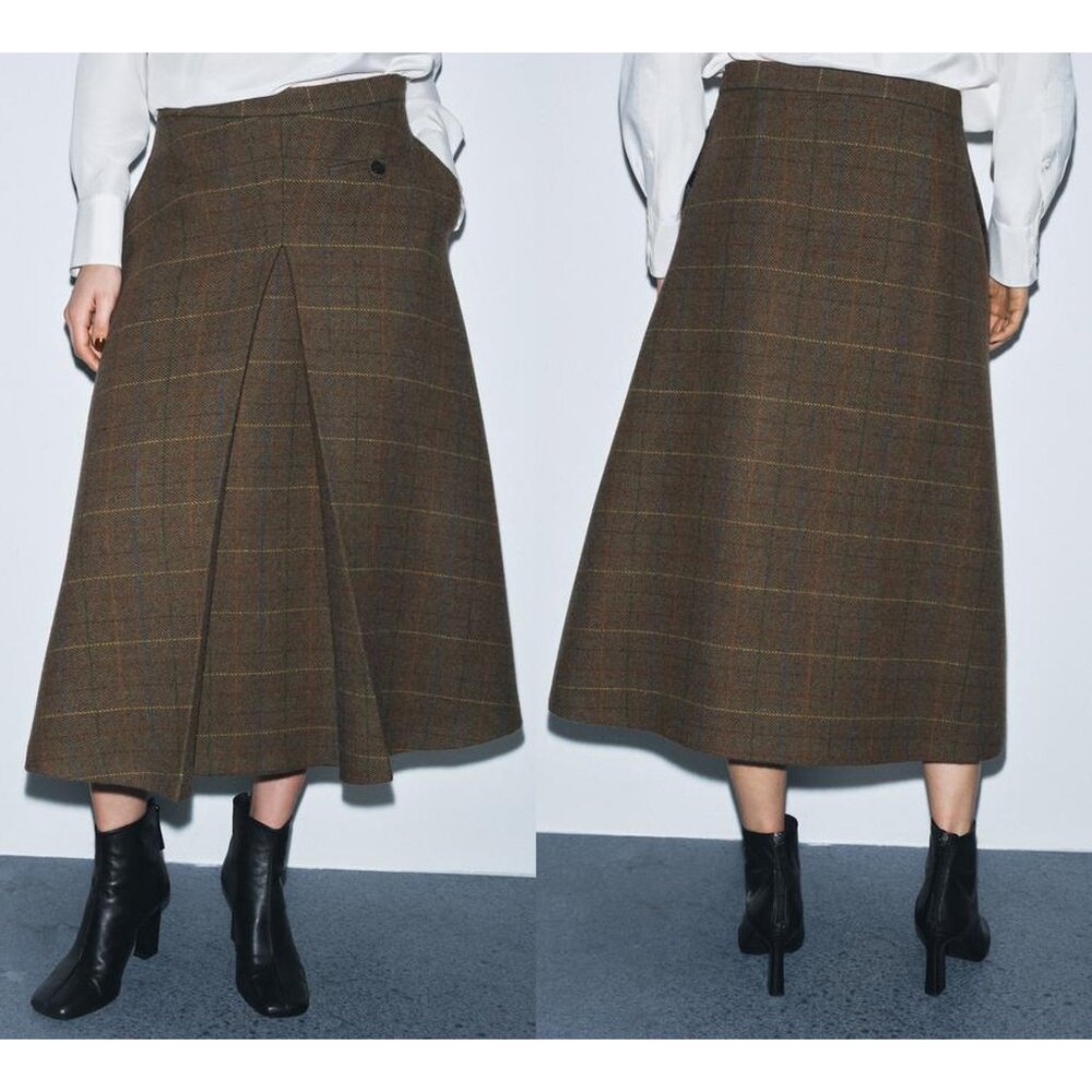NEW ZARA plaid wool skirt 9246